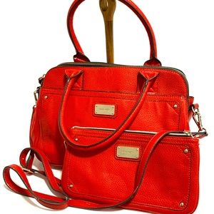 Nine West-RED Purse~BONUS Pocket Book~Clutch~ Leopard print-2 Piece Set~ Bright